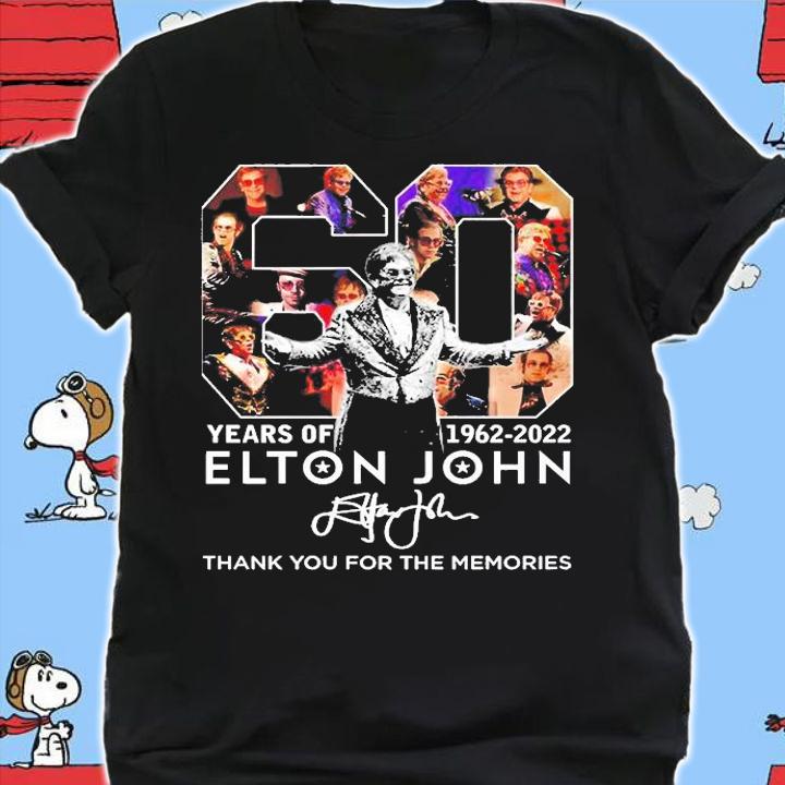 Elton John 60 Years Of 1962 2022 Thank You For The Memories Signature T-Shirt