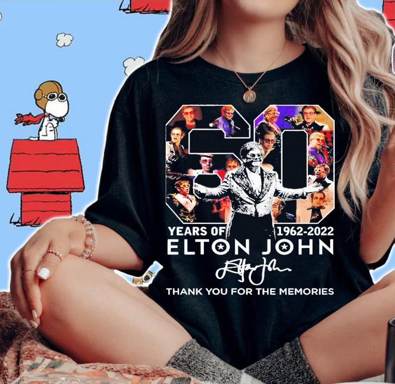 Elton John 60 Years Of 1962 2022 Thank You For The Memories Signature T-Shirt