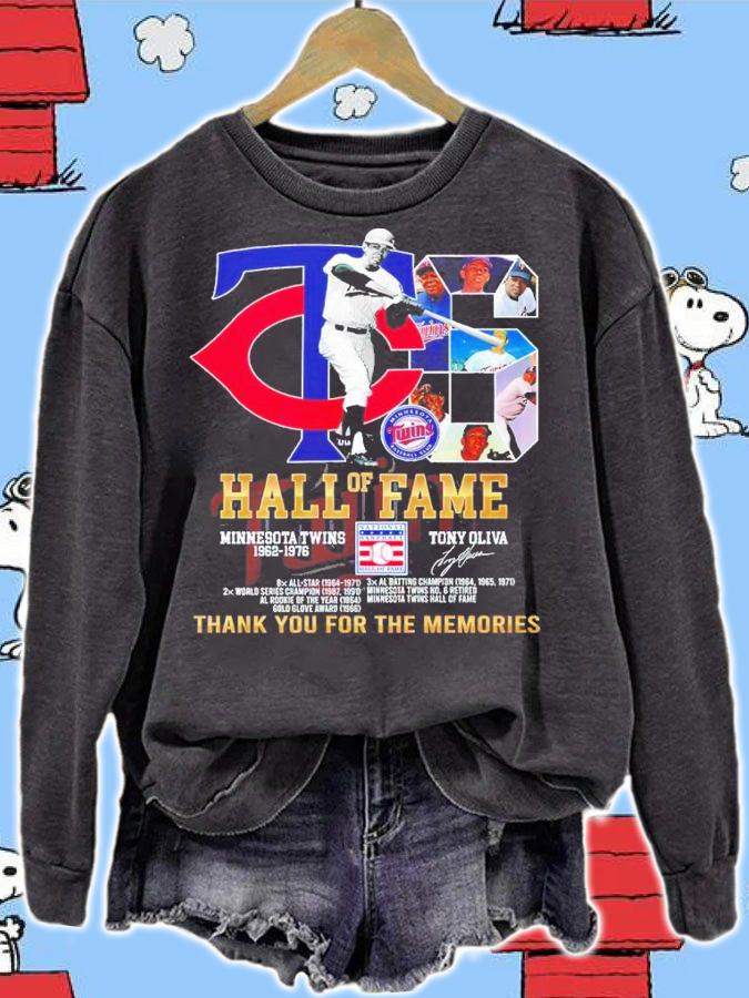 Haall Of Fame Minnesota Twins 1962-1976 Tony Oliva Signatures Signatures Thank You For The Memories Shirt sweatshirt