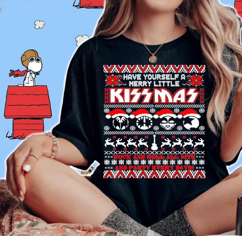 Have Yourself A Merry Little Kissmas Rock And Roll All Nite And Party Everyday Ugly Christmas Shirt woman shirt
