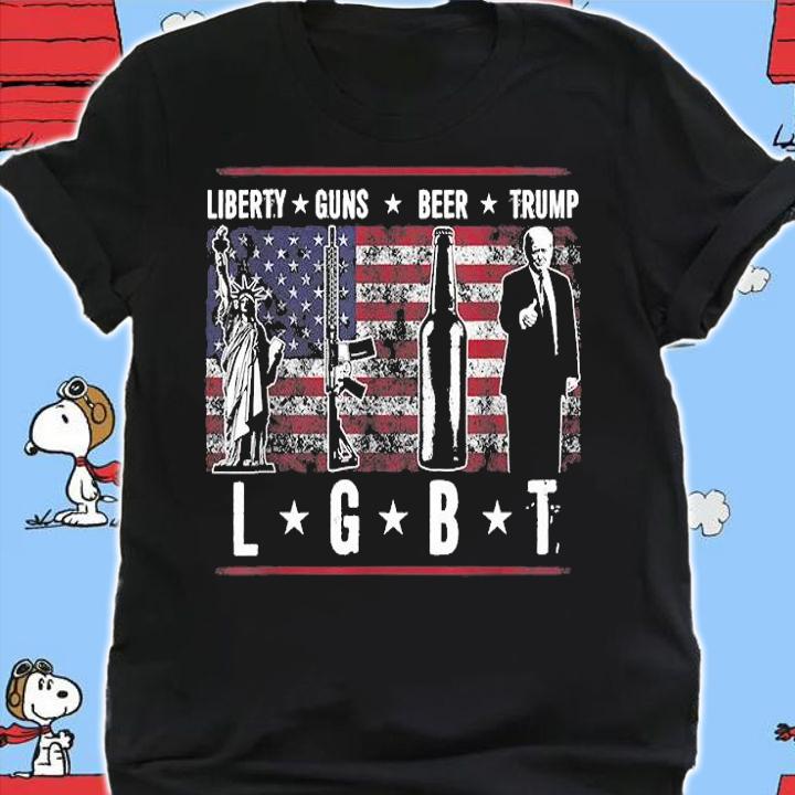 Liberty Guns Beer Trump Gift LGBT Parody Funny Gift T-Shirt shirt