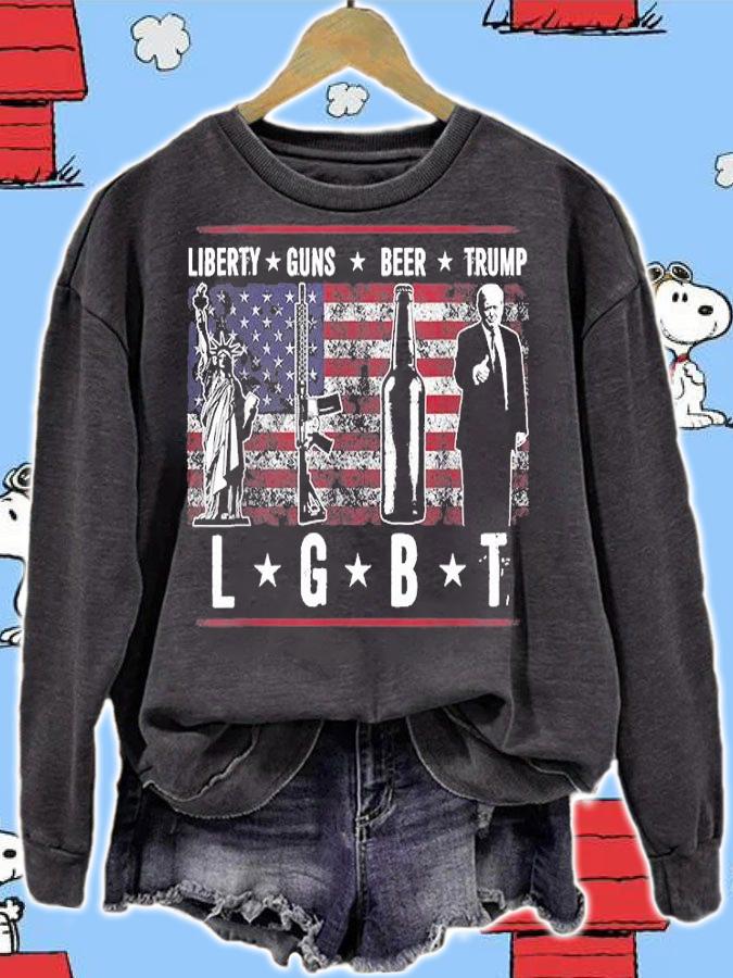 Liberty Guns Beer Trump Gift LGBT Parody Funny Gift T-Shirt sweatshirt
