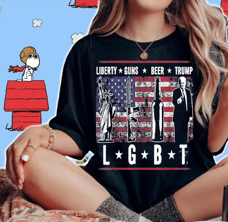 Liberty Guns Beer Trump Gift LGBT Parody Funny Gift T-Shirt woman shirt