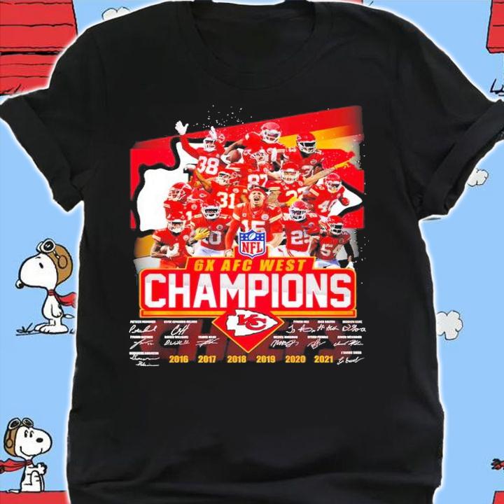 NFL 6X AFC West Champions Kansas City Chiefs 2021 Signatures Shirt