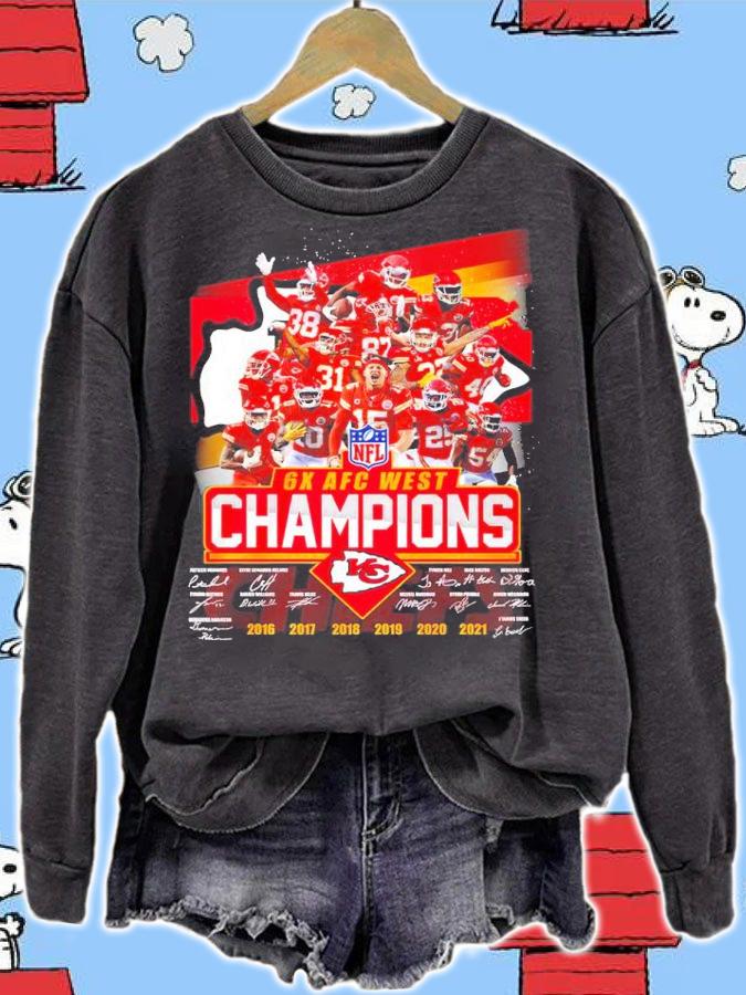 NFL 6X AFC West Champions Kansas City Chiefs 2021 Signatures Shirt