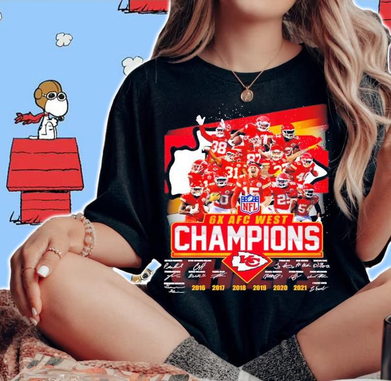 NFL 6X AFC West Champions Kansas City Chiefs 2021 Signatures Shirt