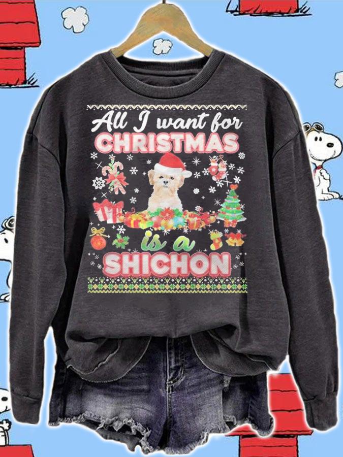 ugly all I want for Christmas is a Shichon dog Merry Christmas T-shirt