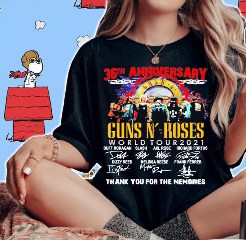 36th anniversary Guns N Roses World Tour 2021 signatures shirt woman shirt