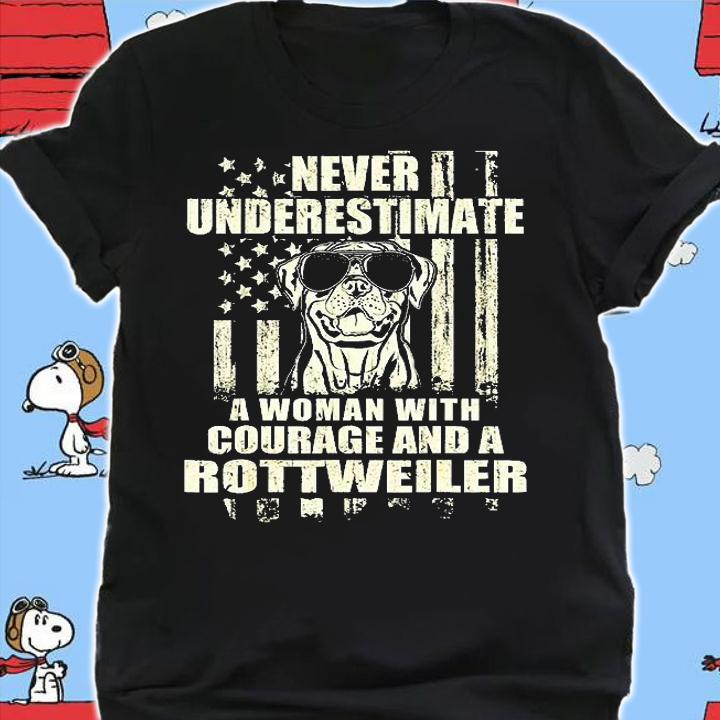 Never Underestimate Woman And A Rottweiler Usa Flag T-Shirt shirt