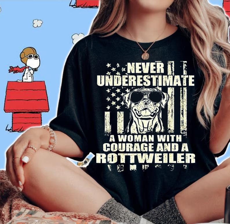Never Underestimate Woman And A Rottweiler Usa Flag T-Shirt woman shirt