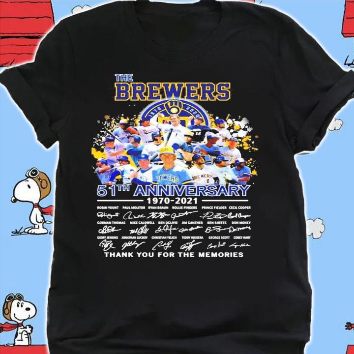 The Milwaukee Brewers 51th anniversary 1970-2021 signatures shirt shirt