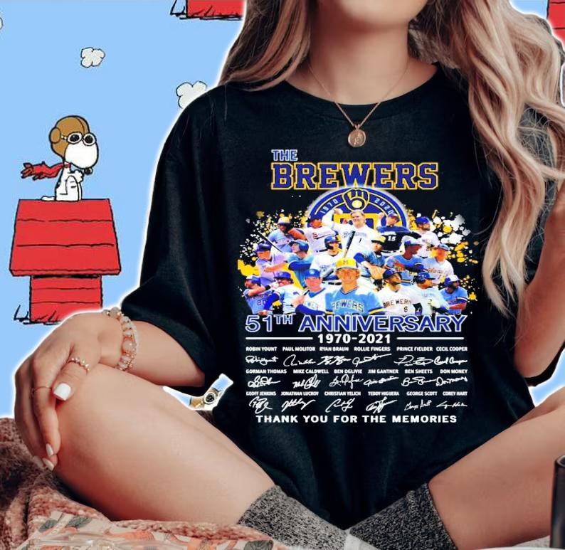 The Milwaukee Brewers 51th anniversary 1970-2021 signatures shirt woman shirt