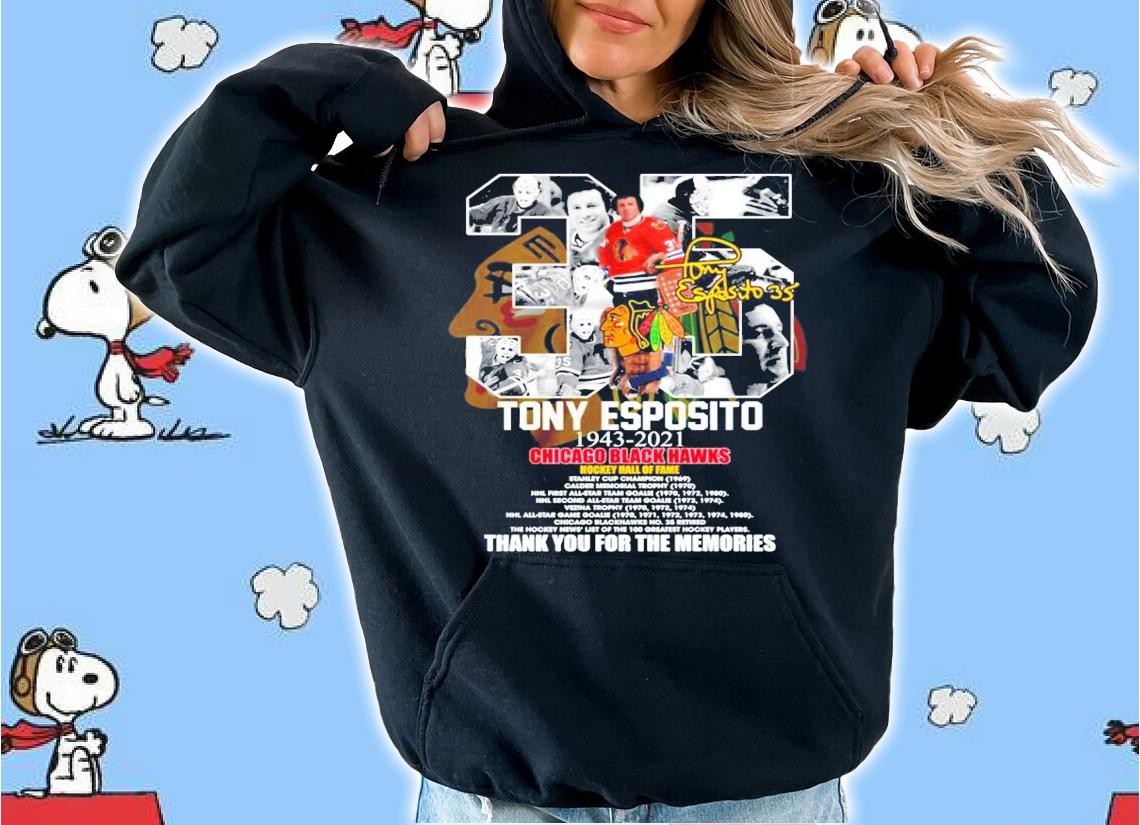 Tony Esposito 1943-2021 Chicago Blackhawks hockey hall of fame signature shirt hoodie