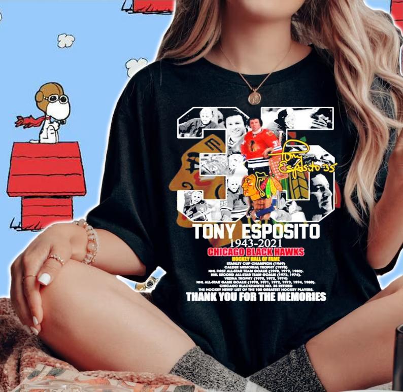 Tony Esposito 1943-2021 Chicago Blackhawks hockey hall of fame signature shirt woman shirt