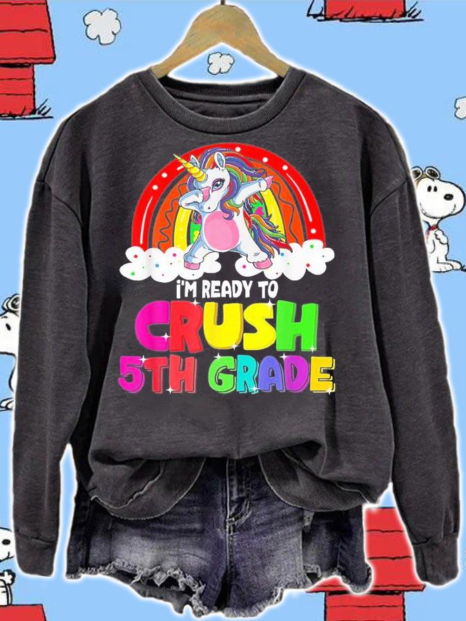 Cute Unicorn Dabbing I'm Ready To Crush 5Th Grade Team Back To School T-Shirt sweatshirt