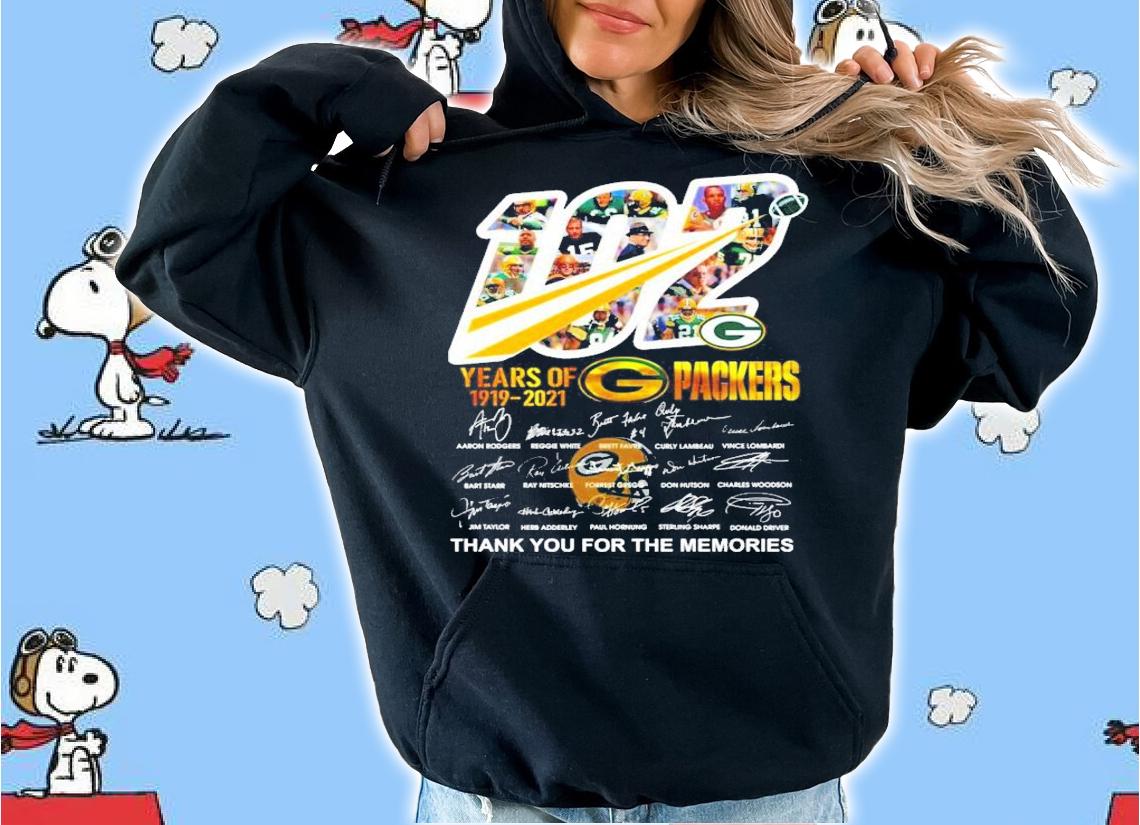 102 years of 1919-2021 Green Bay Packers thank you for the memories shirt hoodie