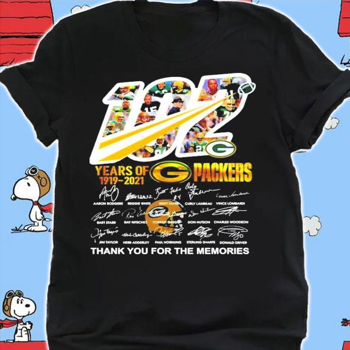 102 years of 1919-2021 Green Bay Packers thank you for the memories shirt shirt