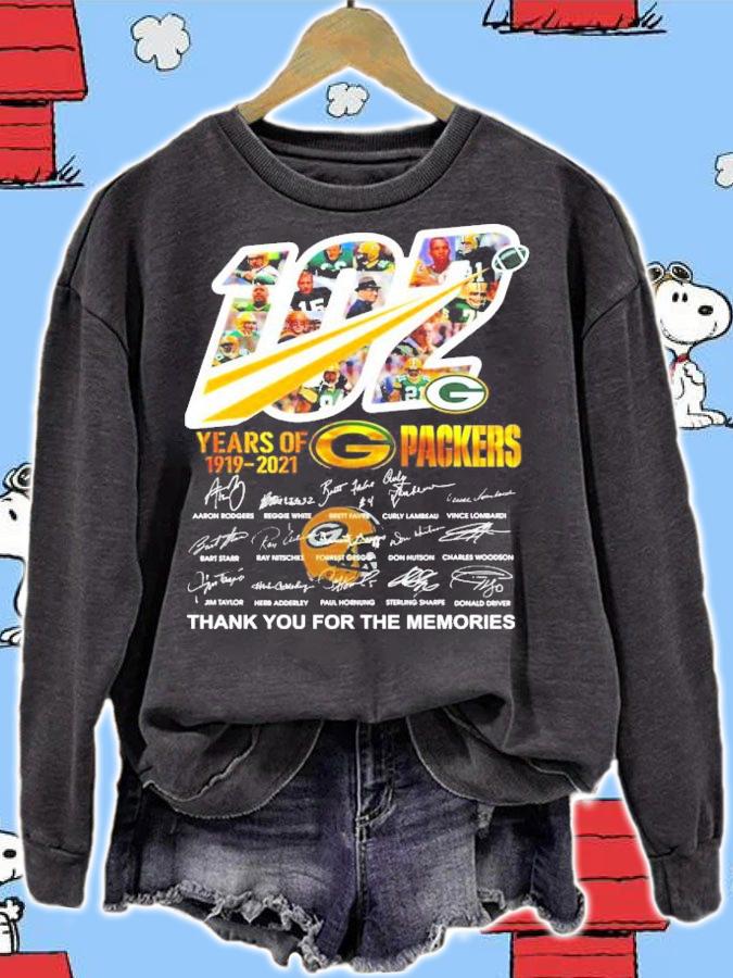 102 years of 1919-2021 Green Bay Packers thank you for the memories shirt sweatshirt