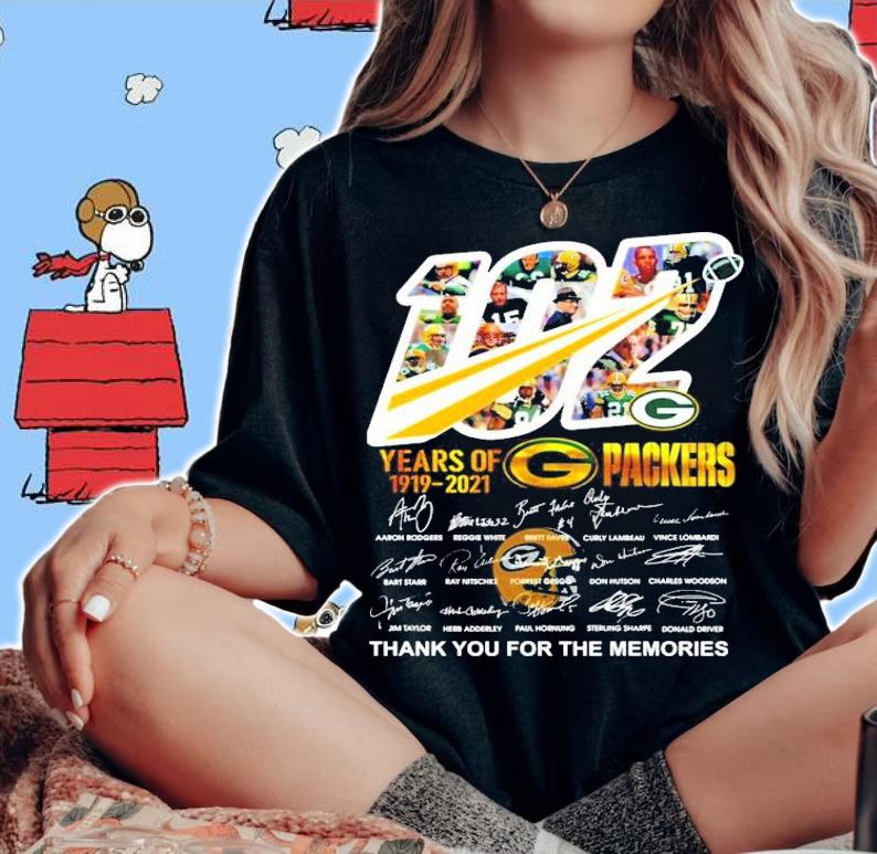 102 years of 1919-2021 Green Bay Packers thank you for the memories shirt woman shirt