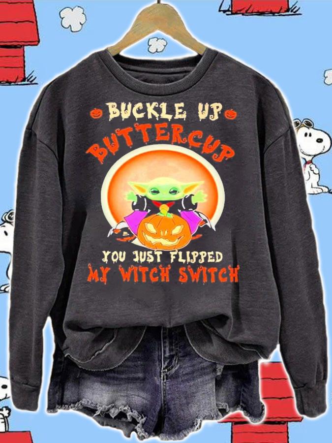 Baby Yoda Pumpkin buckle up buttercup you just flipped Halloween shirt sweatshirt