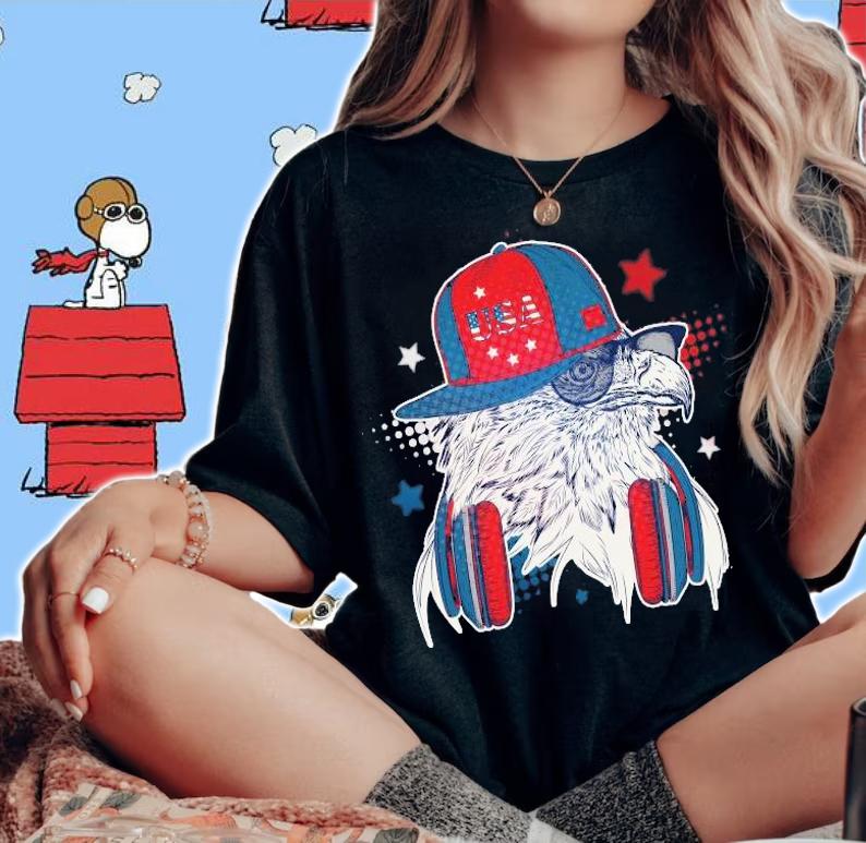 Cool American USA Flag Hipster DJ Eagle shirt woman shirt