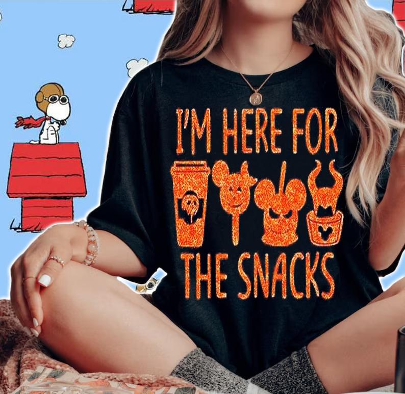 Halloween I'm here for the Snacks Disney Jack Skeleton and Witch T-shirt woman shirt