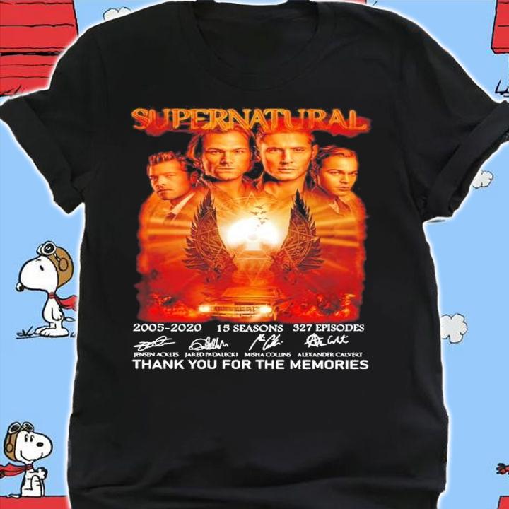 Official Supernatural 2005-2020 15 seasons 327 episodes thank you for the memories shirt shirt