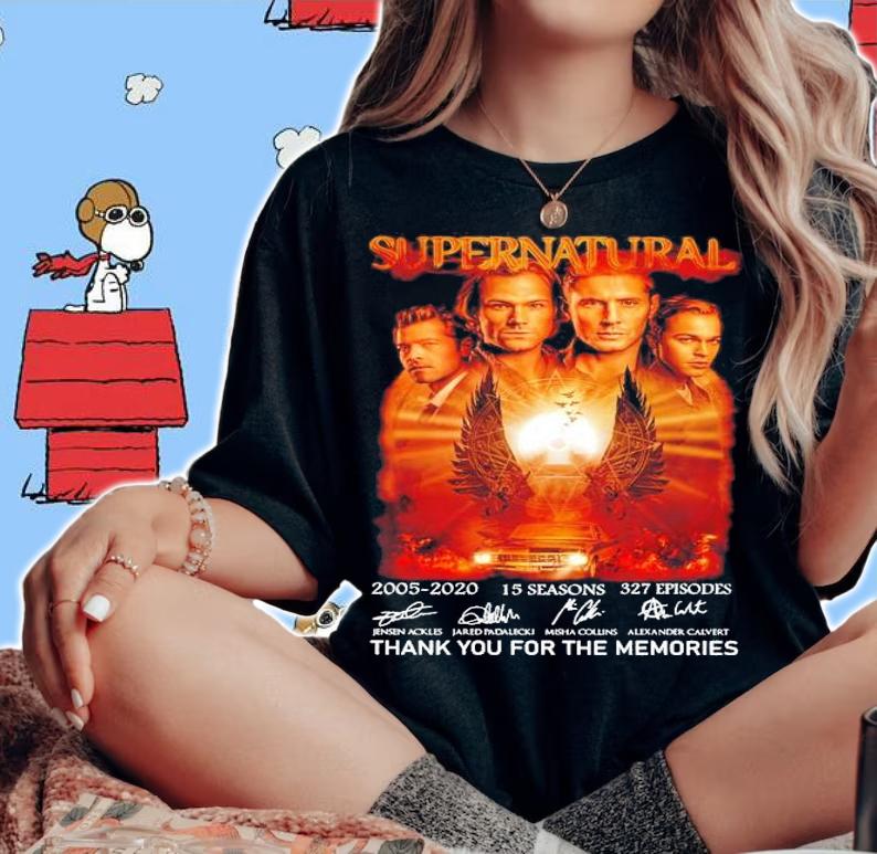 Official Supernatural 2005-2020 15 seasons 327 episodes thank you for the memories shirt woman shirt