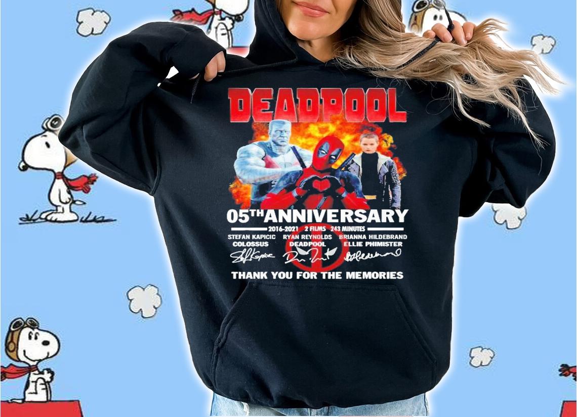 Deadpool 05th anniversary 2016 2021 thank you for the memories t-shirt