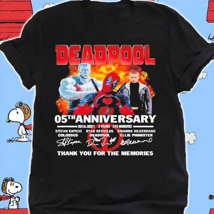 Deadpool 05th anniversary 2016 2021 thank you for the memories t-shirt