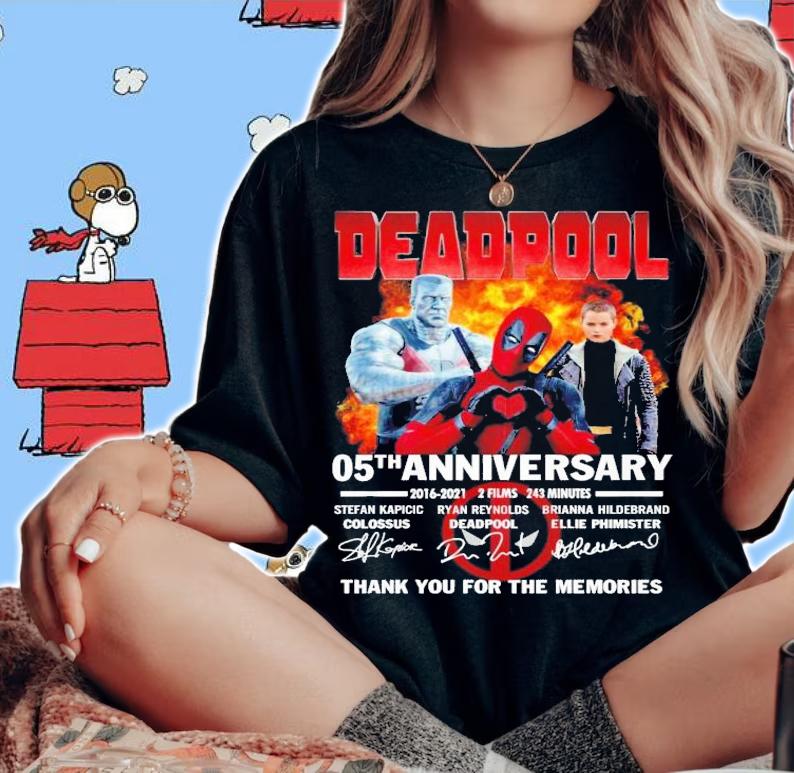 Deadpool 05th anniversary 2016 2021 thank you for the memories t-shirt