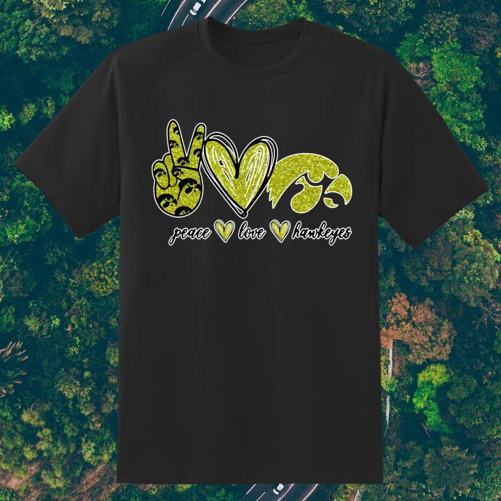 Shop Trendy Peace Love Iowa Hawkeyes Logo T-Shirt for Fans Today