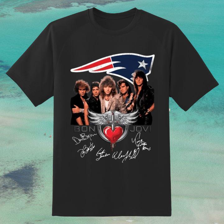 Premium Bon Jovi Rock Band New England Patriots Autographed T-Shirt