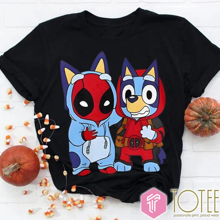 Bluey Heeler Marvel Deadpool Cosplay Together Parody T-Shirt