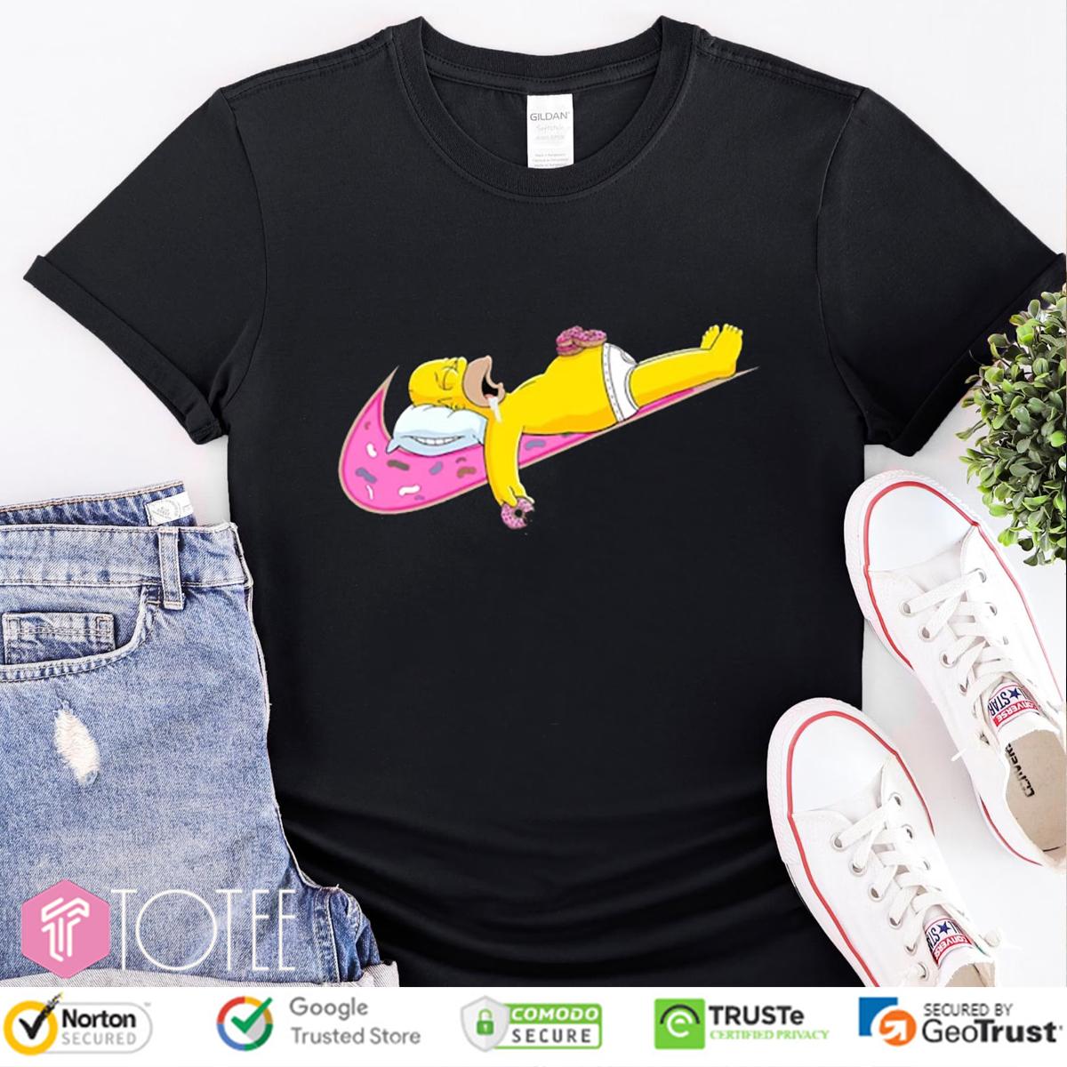 Homer Simpson Sleep Donut Nike Logo Parody T-Shirt