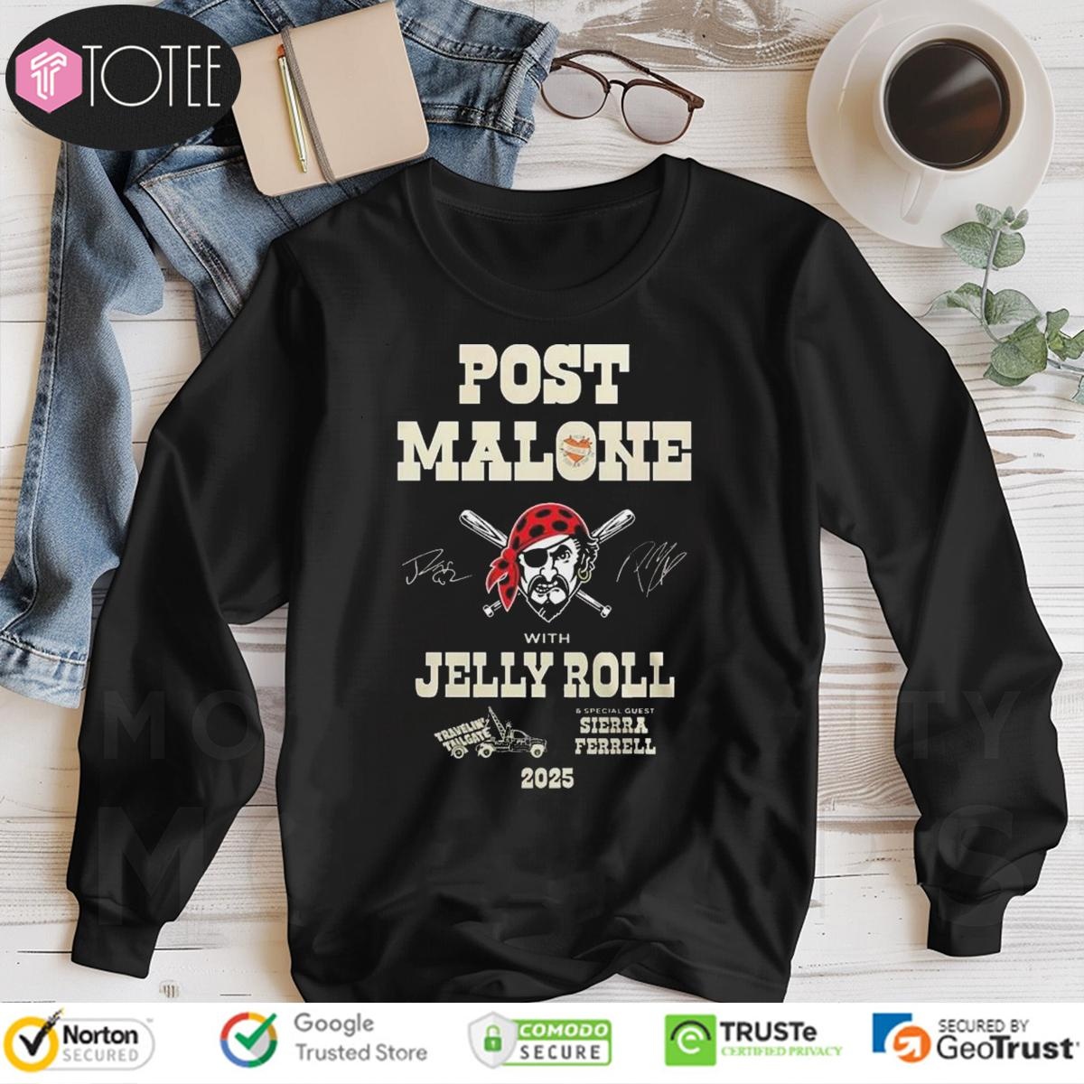 Pittsburgh Pirates Post Malone Jelly Roll Big Ass Stadium Tour 2025 Signed Long Sleeve