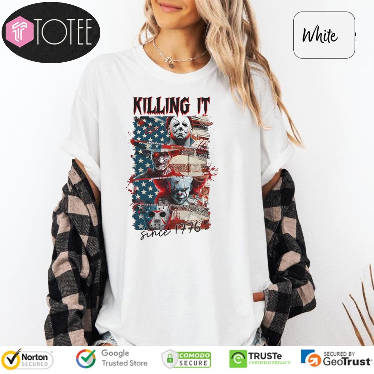 Horror Characters Killing It Since 1776 4Th Of July American Flag T-shirt